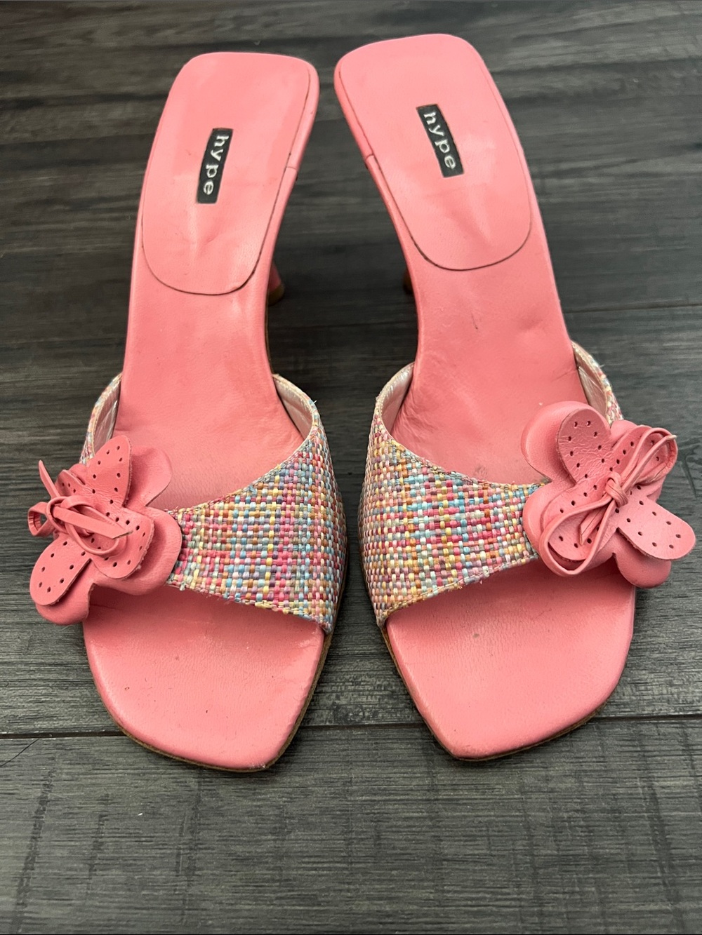 Hype Pink Multicolor Beaded Flower-Embellished Slide Heels